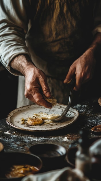 Chef preparing traditional dish