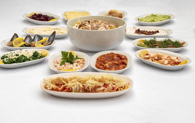 Selection of dishes on table